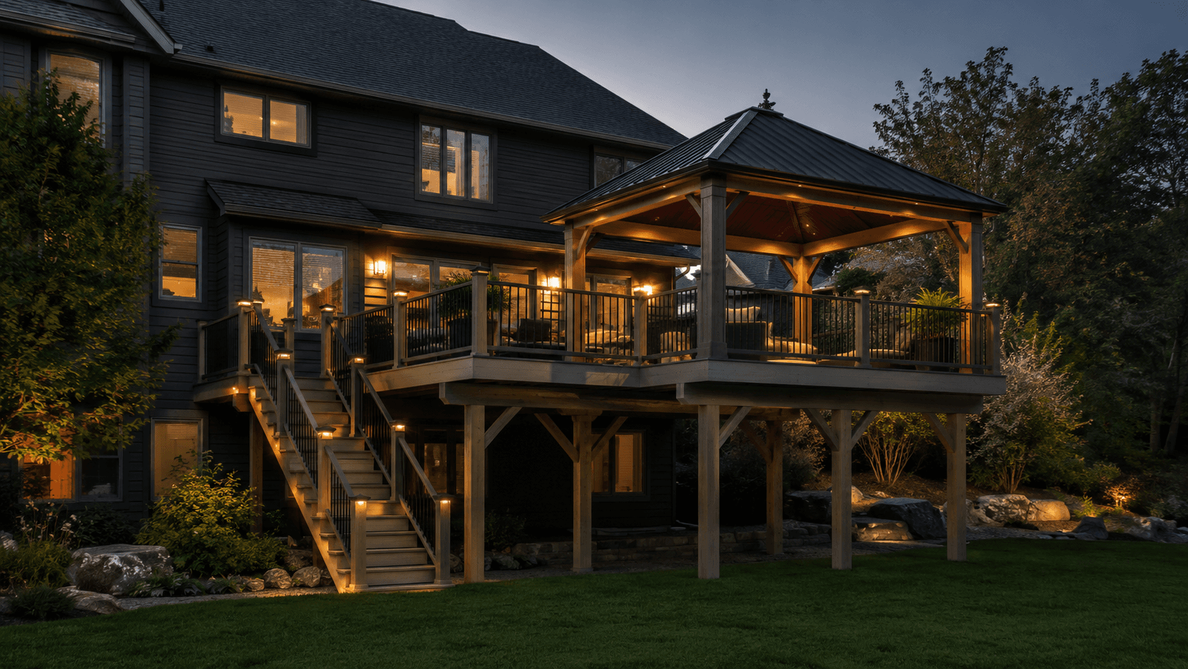 Mount Laurel deck and gazebo addition drafting project with framing elevations and footing details